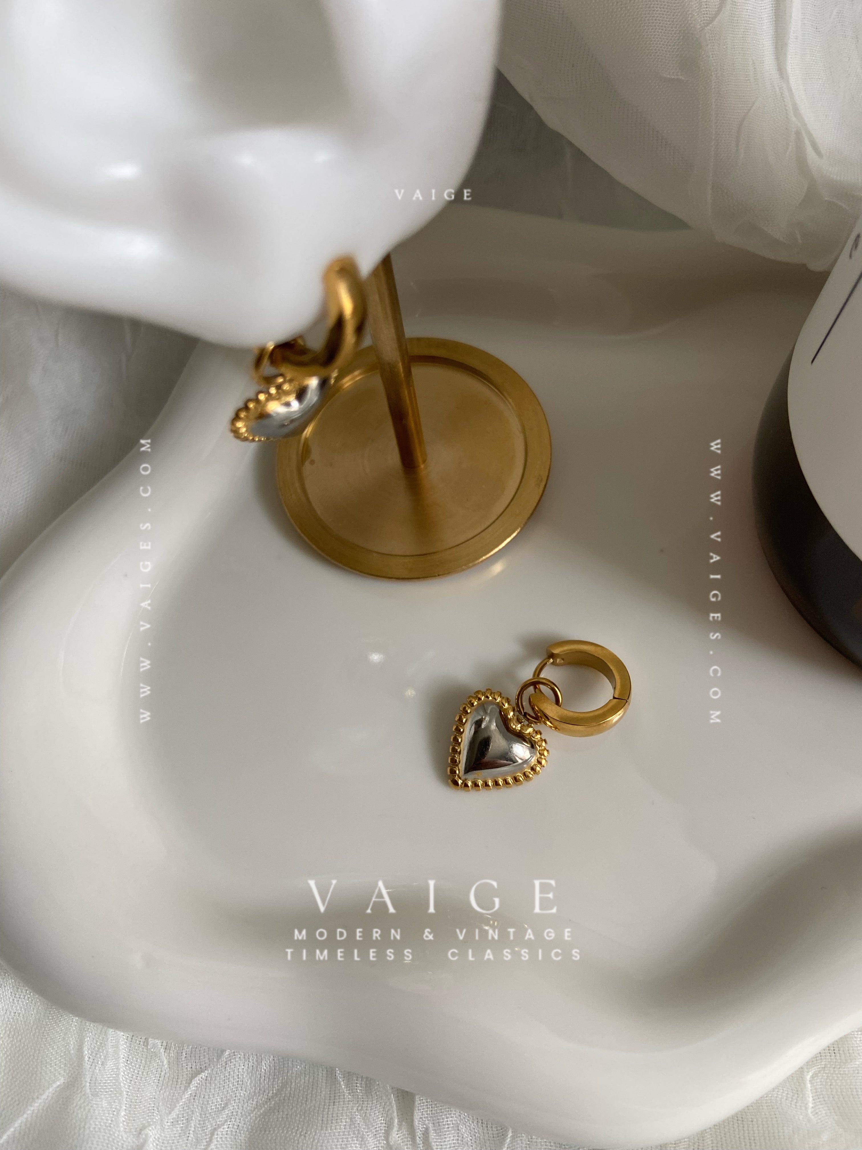 VAIGE Two Tone Heart 18K Gold Plated S.Steel Huggie Earrings